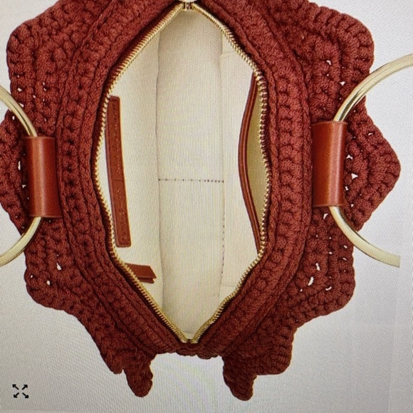 Chic Burgundy Crochet Clutch with Gold Handles - Picture 2 of 8